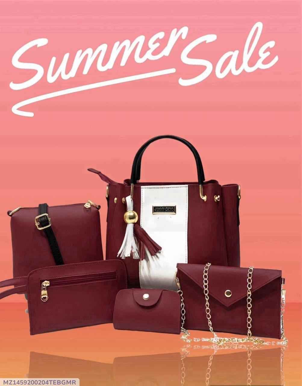 Chic Rexine Hand Bag Set For Women - 5 Pcs
