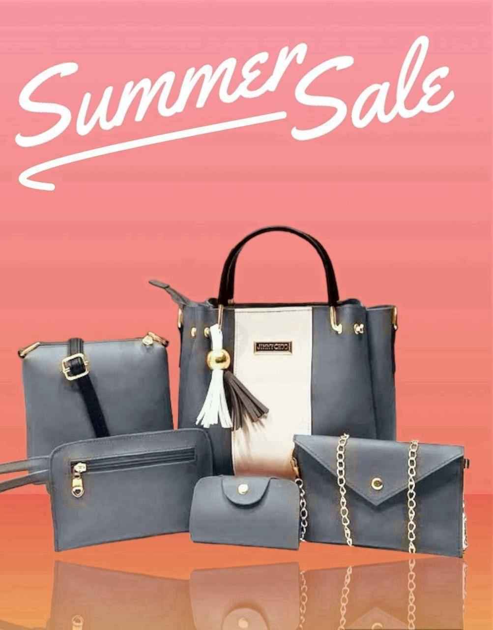 Chic Rexine Hand Bag Set For Women - 5 Pcs