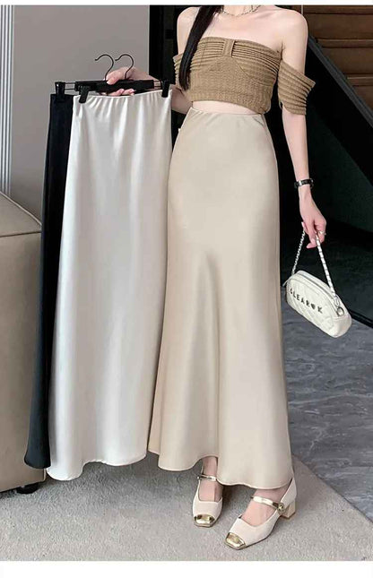 Premium Silk Casual Spring/Summer 2025 Long Solid Fishtail Skirt for Women