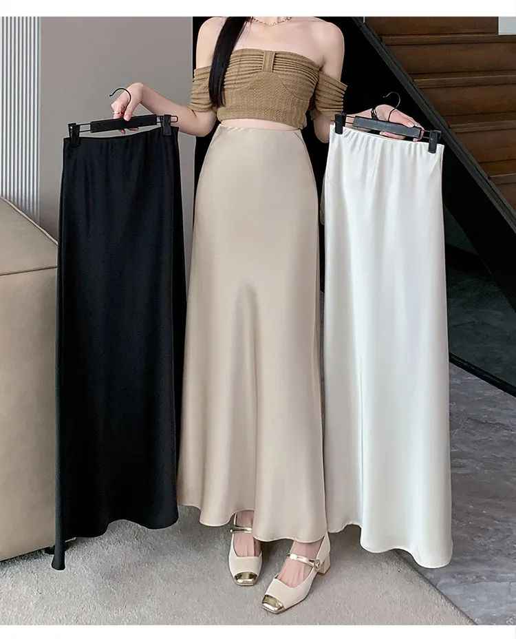 Premium Silk Casual Spring/Summer 2025 Long Solid Fishtail Skirt for Women