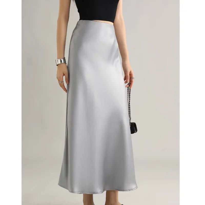 Premium Silk Casual Spring/Summer 2025 Long Solid Fishtail Skirt for Women