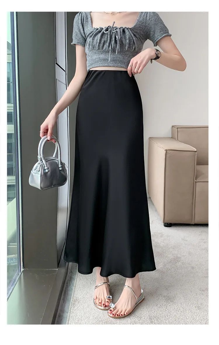 Premium Silk Casual Spring/Summer 2025 Long Solid Fishtail Skirt for Women