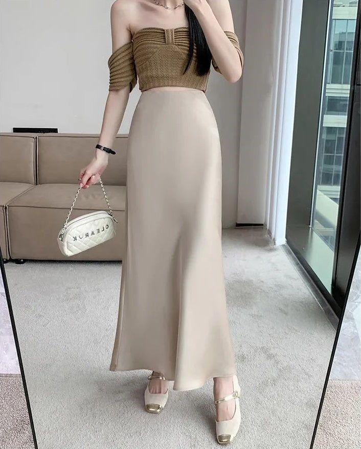 Premium Silk Casual Spring/Summer 2025 Long Solid Fishtail Skirt for Women