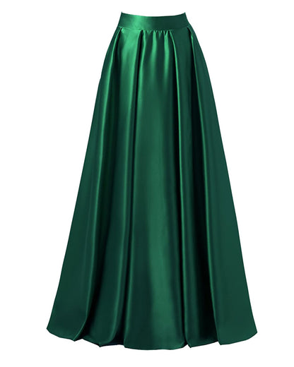 Back Elasticated Silk Fashionable Long Party Floor-Length Pleated Skirt For Women. AF-013