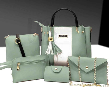 Chic Rexine Hand Bag Set For Women - 5 Pcs