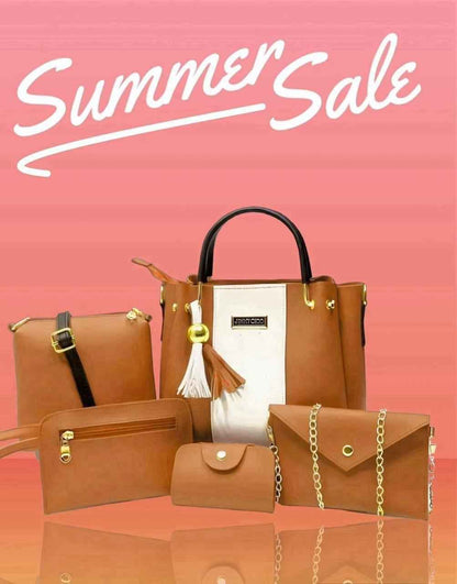 Chic Rexine Hand Bag Set For Women - 5 Pcs
