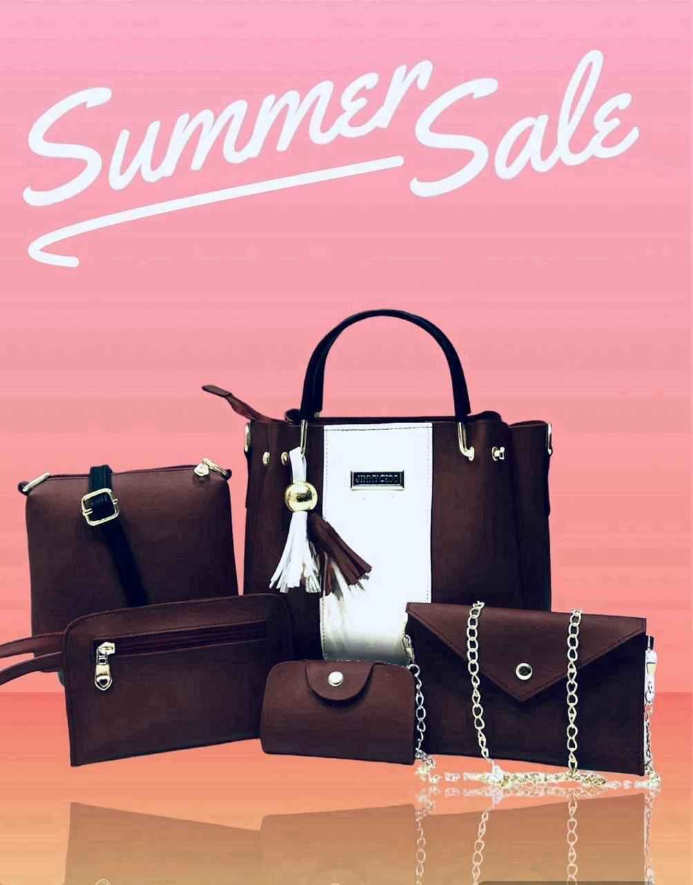 Chic Rexine Hand Bag Set For Women - 5 Pcs
