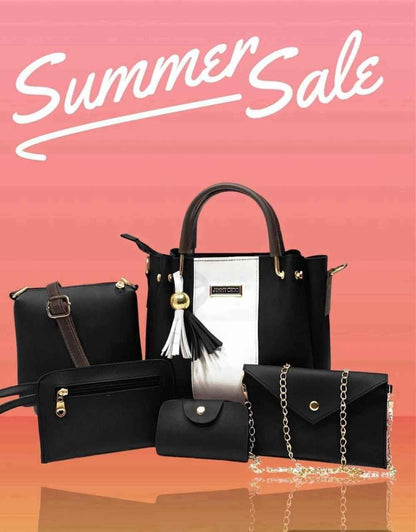 Chic Rexine Hand Bag Set For Women - 5 Pcs
