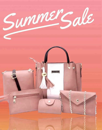 Chic Rexine Hand Bag Set For Women - 5 Pcs