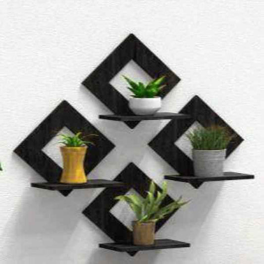 Black MDF Wood Shelves - 4 Pcs Stylish Storage Solution