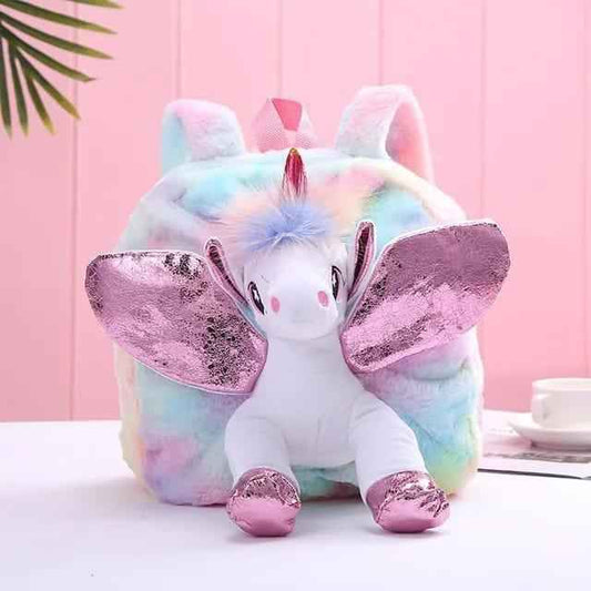 Multicolor Plush Unicorn Backpack for Girls – Cute & Casual