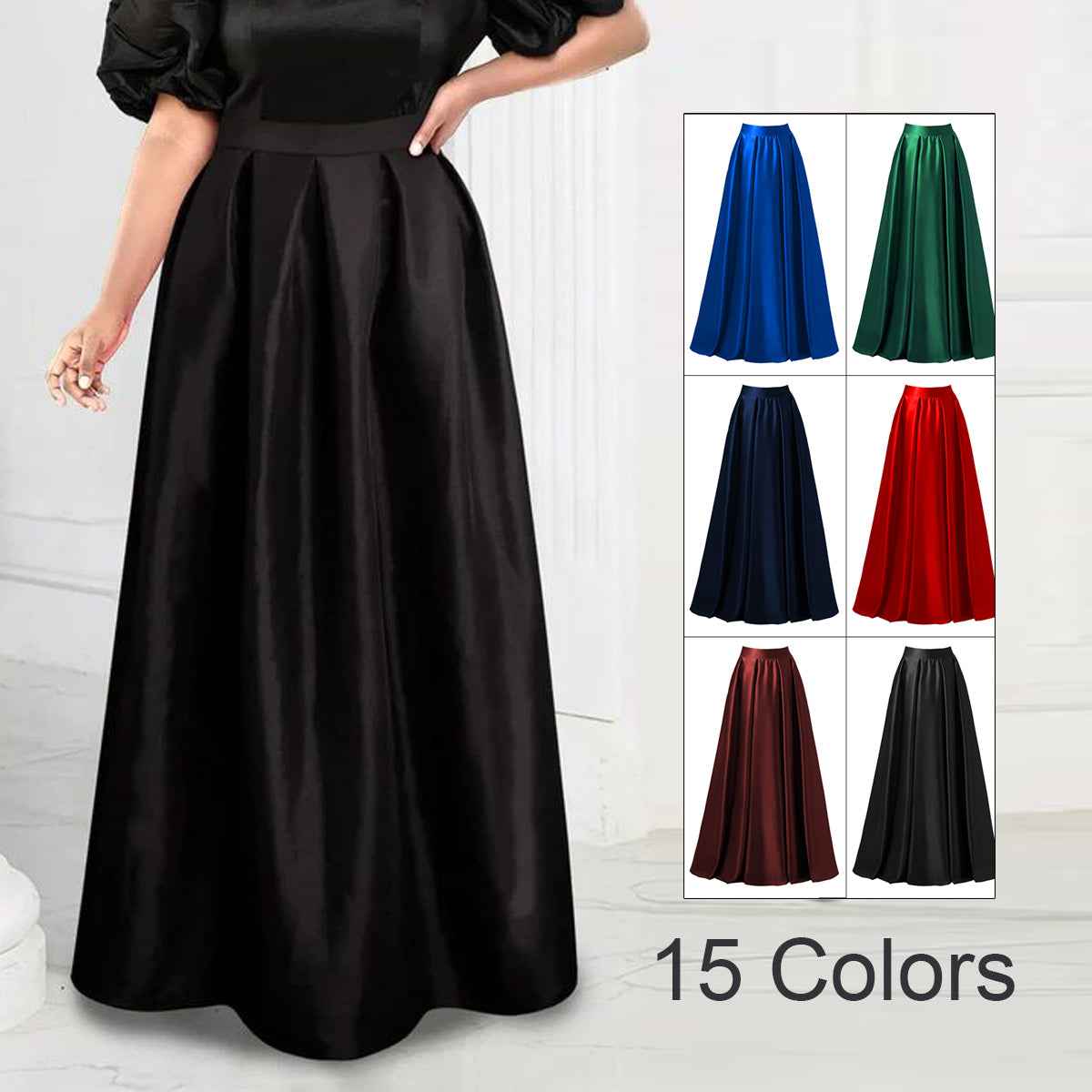 Back Elasticated Silk Fashionable Long Party Floor-Length Pleated Skirt For Women. AF-013