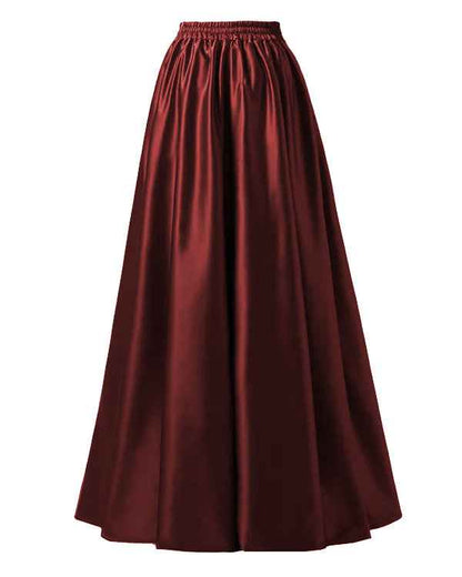 Back Elasticated Silk Fashionable Long Party Floor-Length Pleated Skirt For Women. AF-013