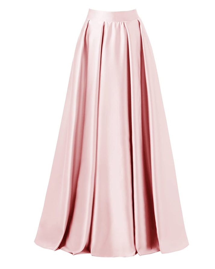 Back Elasticated Silk Fashionable Long Party Floor-Length Pleated Skirt For Women. AF-013