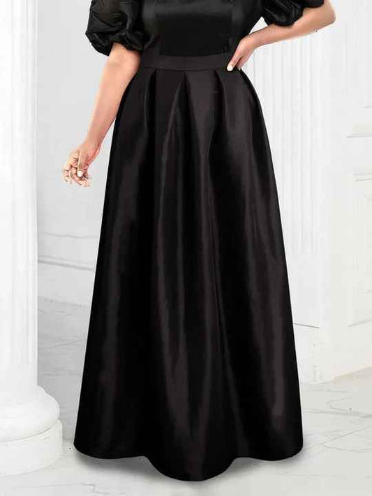 Back Elasticated Silk Fashionable Long Party Floor-Length Pleated Skirt For Women. AF-013